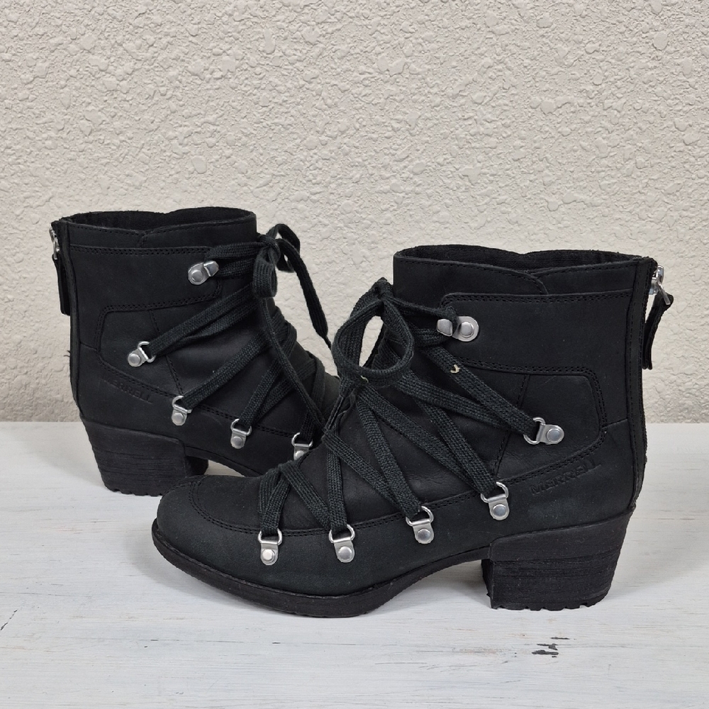 Merrell Women's Shilo II Black Leather Lace Up Ankle Boots Size US 7